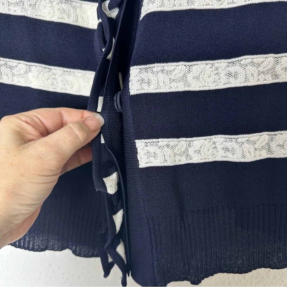 Exclusively Misook Striped Ruffled Cardigan Sweater Women XS Blue White Designer